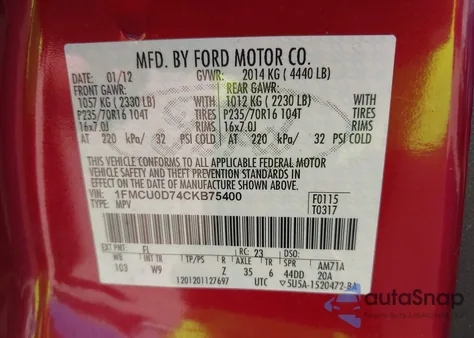 2012 Ford Escape Xlt from USA, damaged, VIN 1FMCU0D74CKB75400